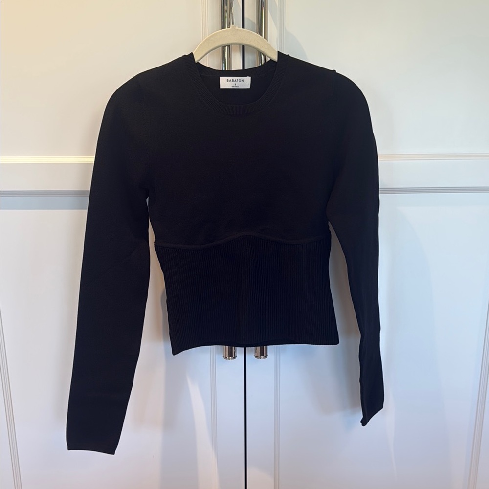 Babaton Black Fitted Ribbed long sleeve shirt